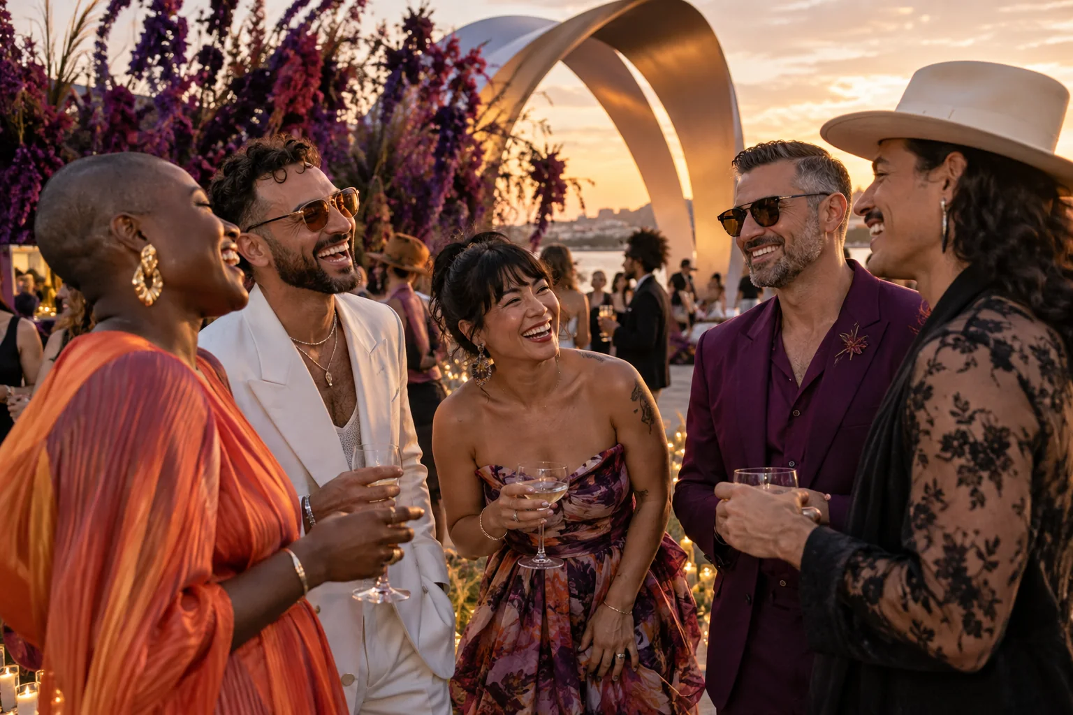 Friends laughing at an outdoor arts event
